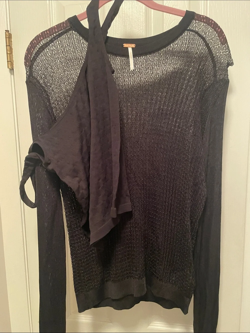 Black Women's Lightweight Sheer Knit Sweater - FREE PEOPLE WITH BLACK FB TANK